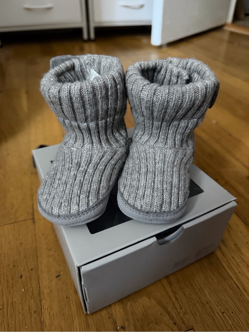 UGG Grey Knit Baby Booties - Cozy Ribbed Slip-Ons